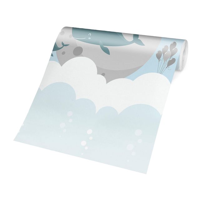Papel blanco pared Clouds With Whale And Castle