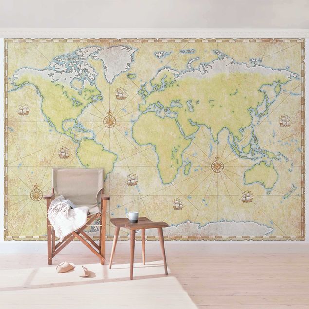 Papel pared verde World Map