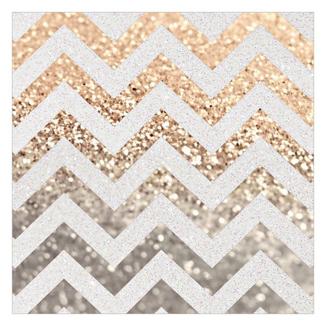 Papel pared gris Zigzag Lines With Golden Glitter and Silver