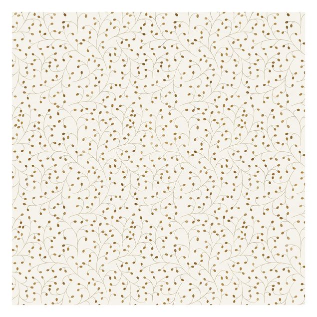 Papel de pared Delicate Branch Pattern With Dots In Gold