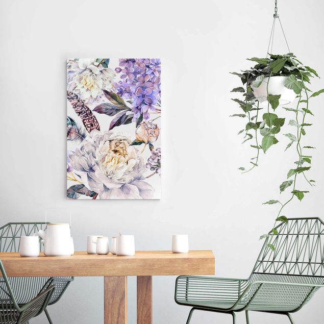 Decoración cocina Delicate Watercolour Boho Flowers And Feathers Pattern