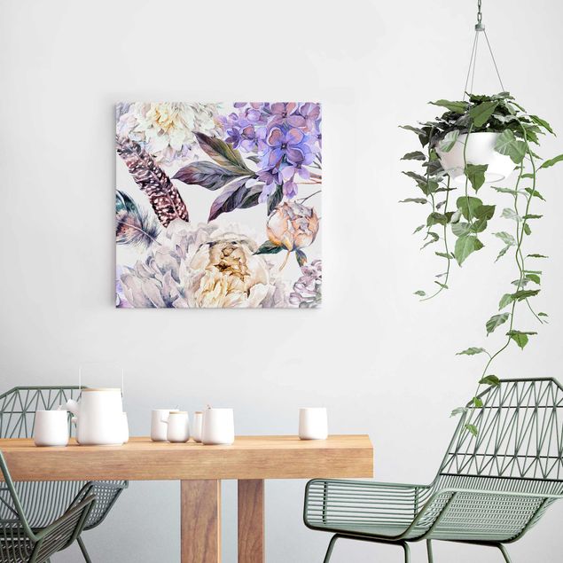Decoración cocina Delicate Watercolour Boho Flowers And Feathers Pattern