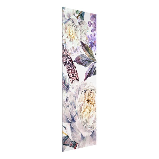Cuadros de plantas Delicate Watercolour Boho Flowers And Feathers Pattern