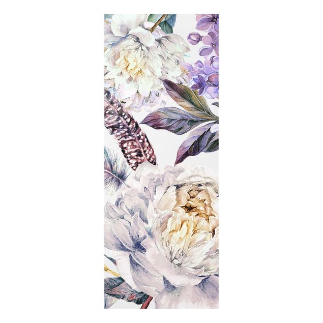 Cuadros flores Delicate Watercolour Boho Flowers And Feathers Pattern