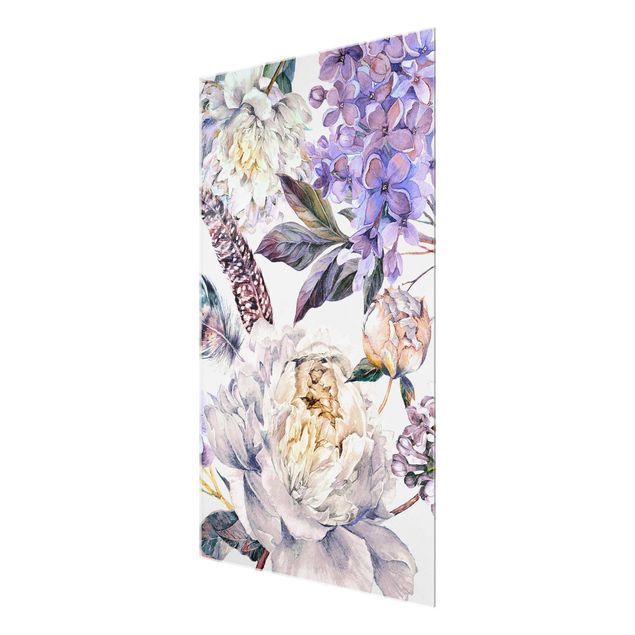 Cuadros decorativos Delicate Watercolour Boho Flowers And Feathers Pattern