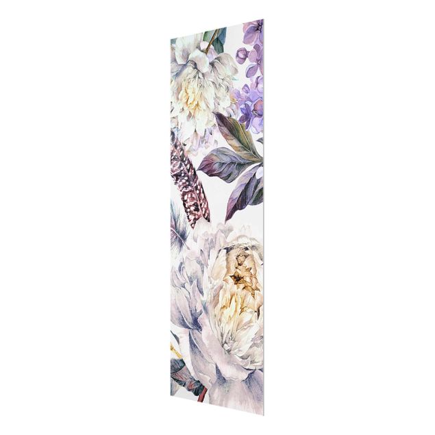 Cuadros decorativos Delicate Watercolour Boho Flowers And Feathers Pattern