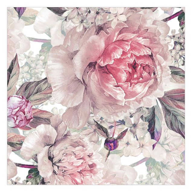 Papel pared rosa Delicate Watercolour Peony Pattern