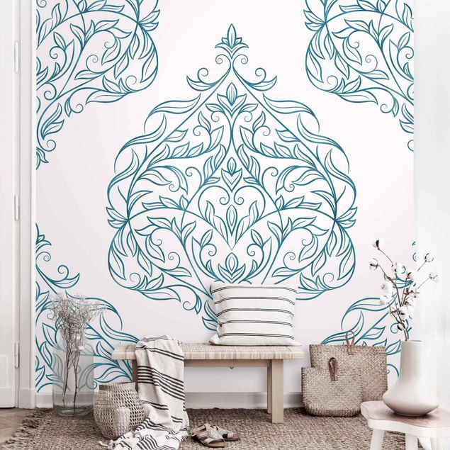 Papel pintado adornos Delicate Art Nouveau Pattern In Blue