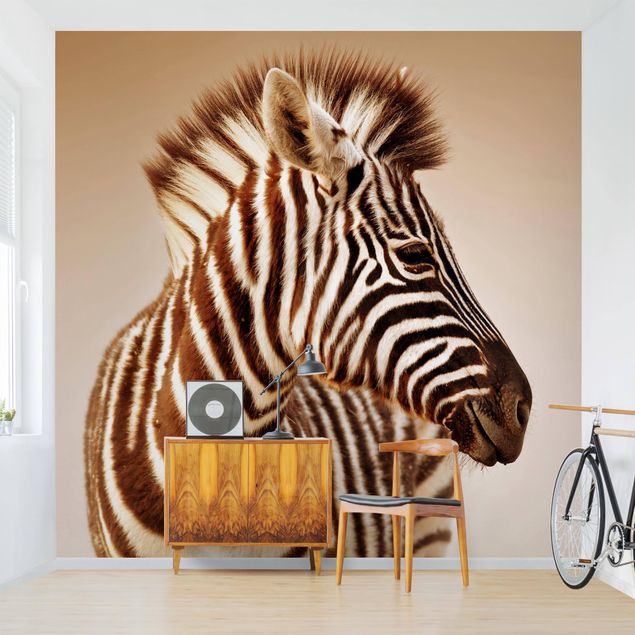 Papel pintado salón moderno Zebra Baby Portrait