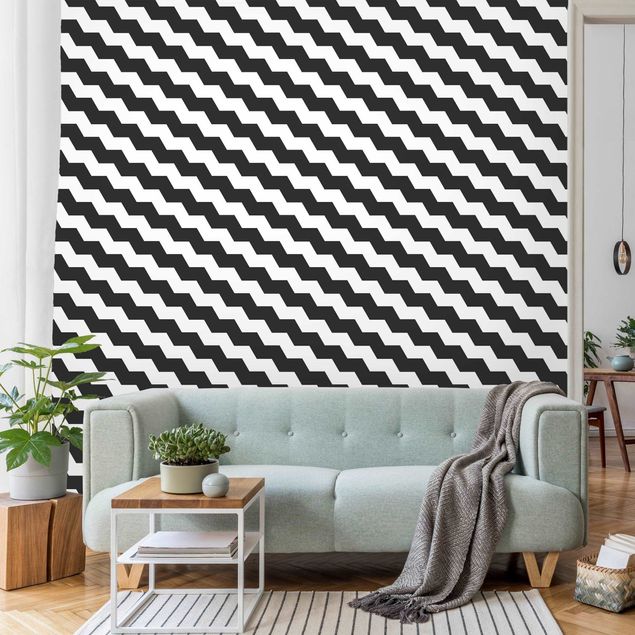 Papel pintado de rayas Zig Zag Pattern Geometry Black And White
