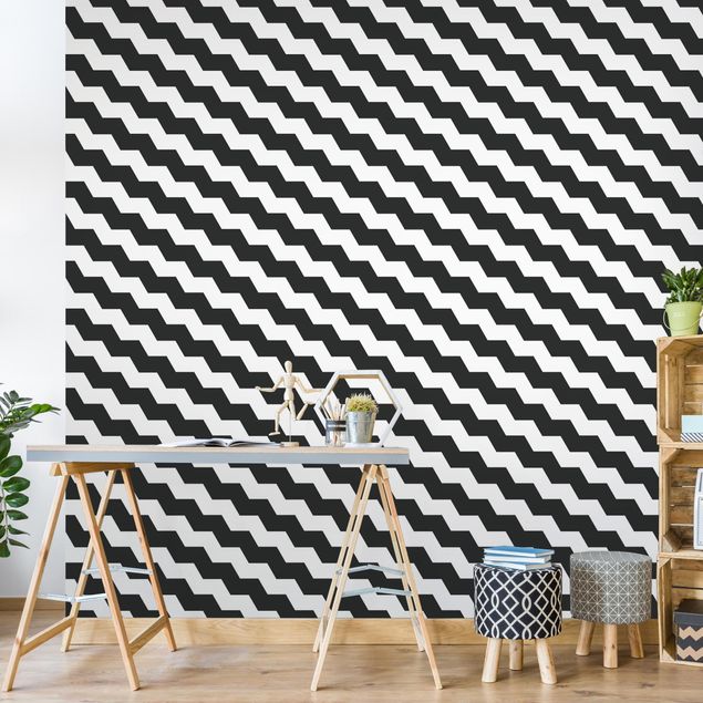 Papel pintado salón moderno Zig Zag Pattern Geometry Black And White