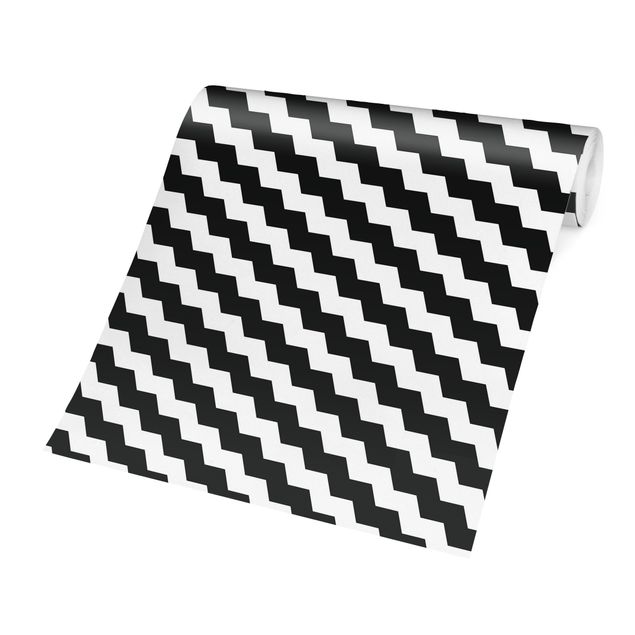 Papel de pared Zig Zag Pattern Geometry Black And White