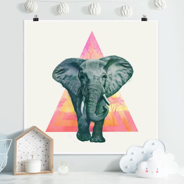 Cuadros elefantes Illustration Elephant Front Triangle Painting
