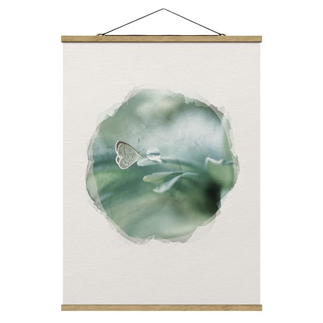 Cuadros flores WaterColours - Butterfly And Dew Drops In Pastel Green