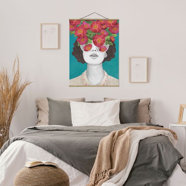 Cuadro retratos Illustration Portrait Woman Collage With Flowers Glasses