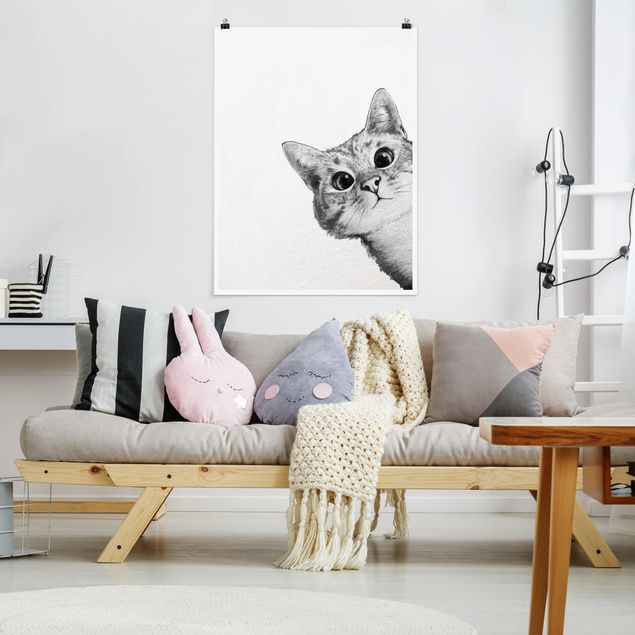 Cuadro con gato Illustration Cat Drawing Black And White