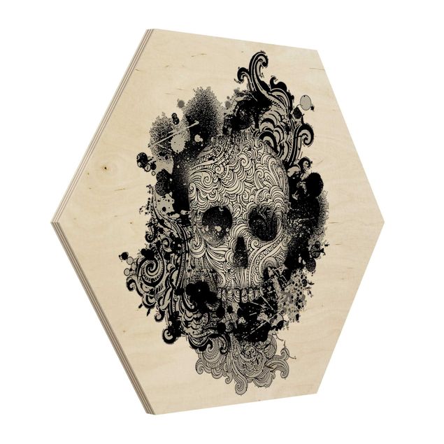 Hexagon Bild Holz - Skull