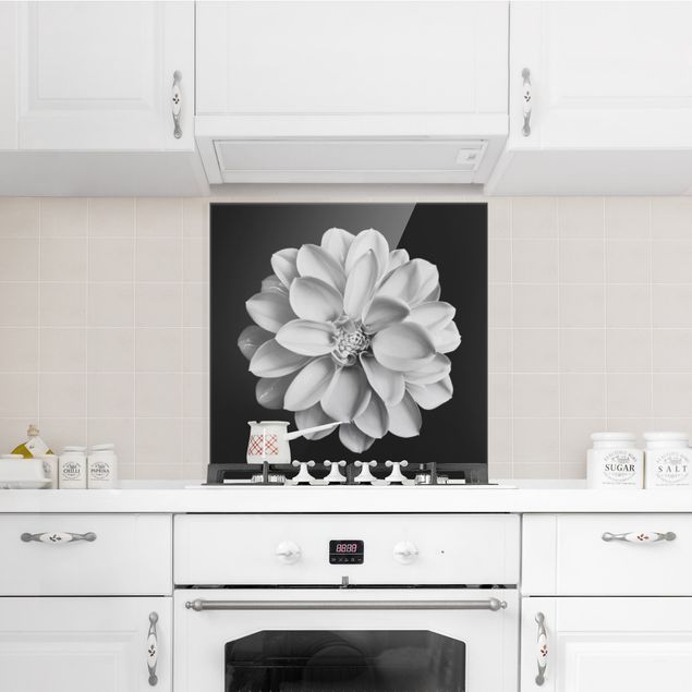Panel antisalpicaduras cocina flores Delicate Dahlia In Black And White