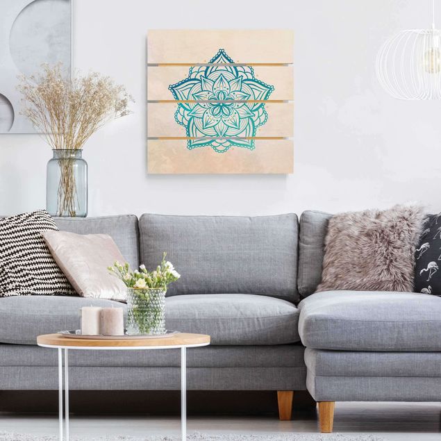 cuadros de madera decorativos Mandala Illustration Mandala Gold Blue
