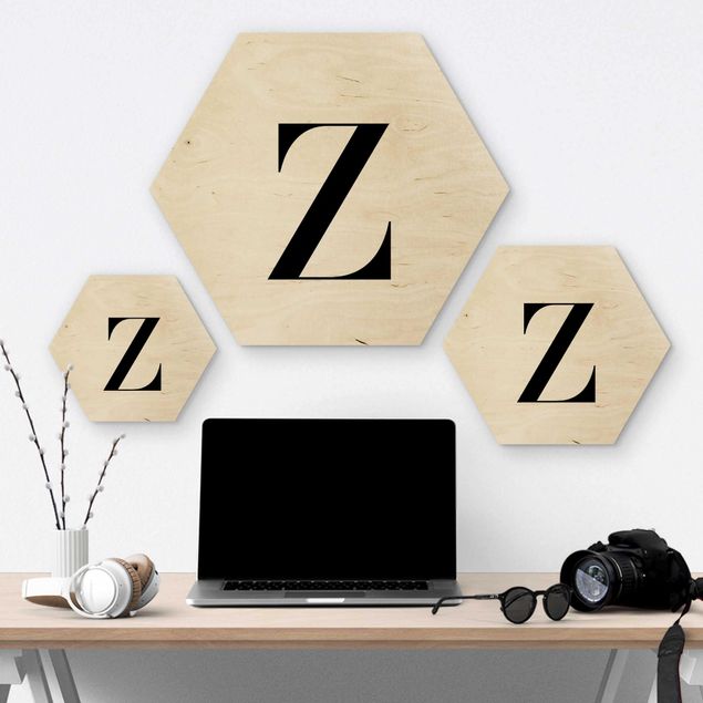 Hexagon Bild Holz - Buchstabe Serif Weiß Z