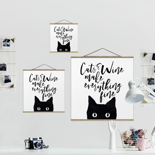 Cuadros modernos blanco y negro Cats And Wine make Everything Fine