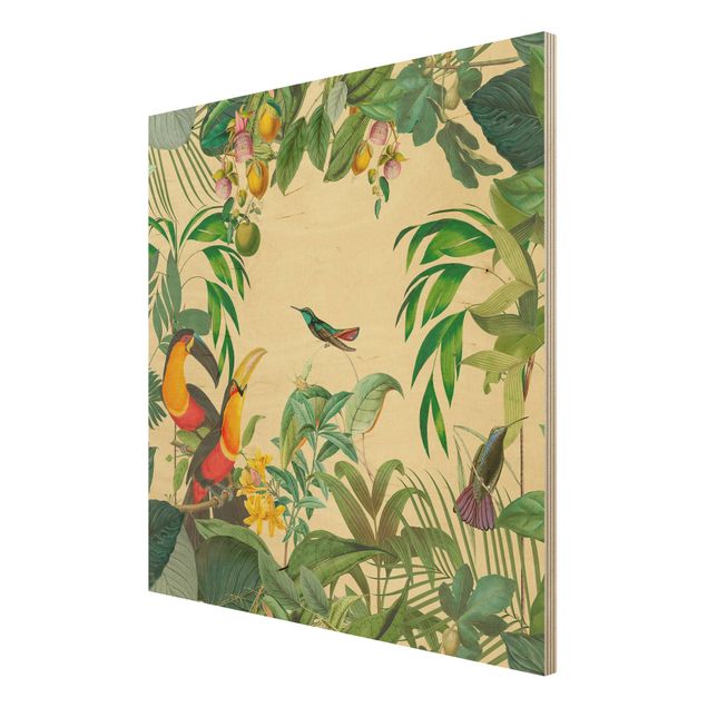 Cuadros vintage madera Vintage Collage - Birds In The Jungle