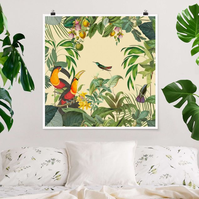 Decoración de cocinas Vintage Collage - Birds In The Jungle