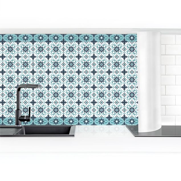 revestimiento pared cocina Geometrical Tile Mix Flower Turquoise
