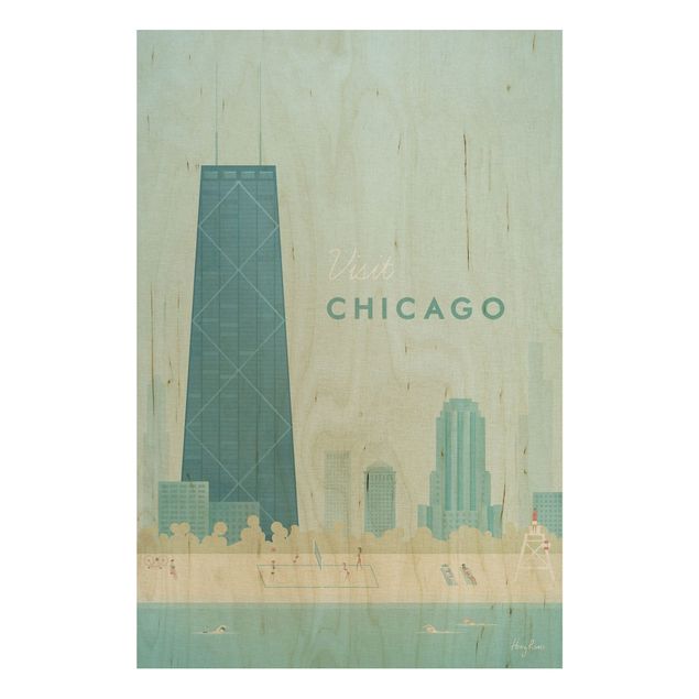 Cuadros vintage madera Travel Poster - Chicago
