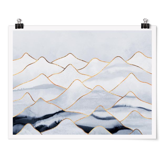 Póster cuadros famosos Watercolour Mountains White Gold