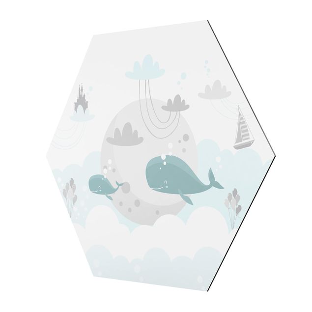 cuadros hexagonales Clouds With Whale And Castle