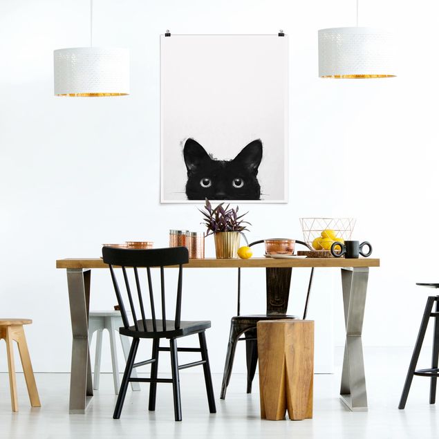 Láminas blanco y negro para enmarcar Illustration Black Cat On White Painting