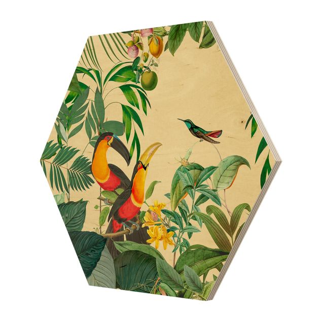 Cuadro multicolor Vintage Collage - Birds In The Jungle