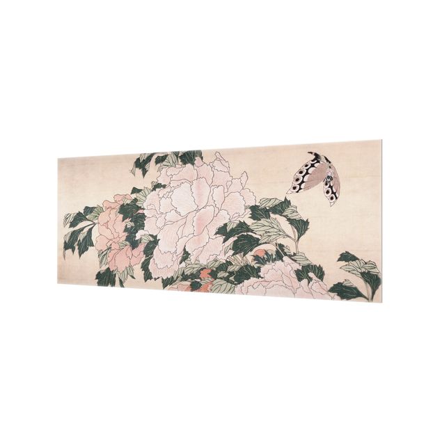 Cuadro Hokusai Katsushika Hokusai - Pink Peonies With Butterfly