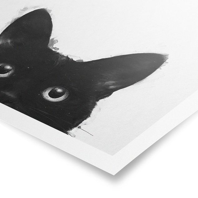 Láminas animales Illustration Black Cat On White Painting