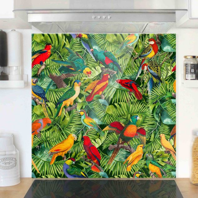Decoración en la cocina Colourful Collage - Parrots In The Jungle