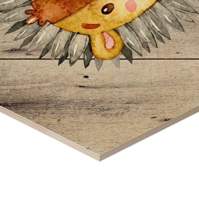 cuadros hexagonales Watercolor Hedgehog On Wood