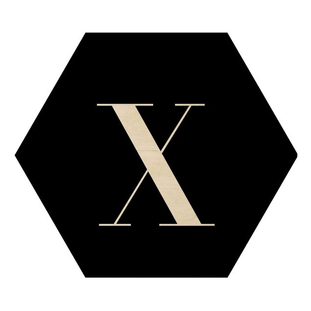 Hexagon Bild Holz - Buchstabe Serif Schwarz X