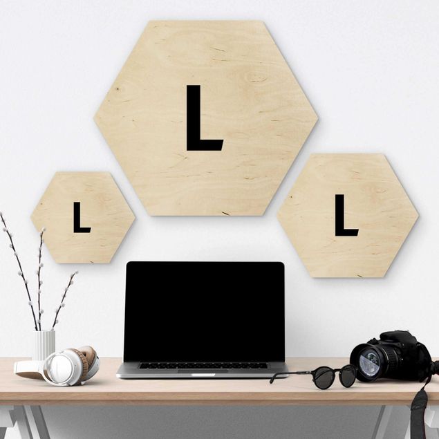 Hexagon Bild Holz - Buchstabe Weiß L