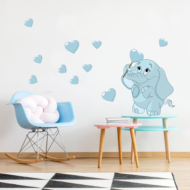 Vinilos pared animales Baby Elephant With Blue Hearts