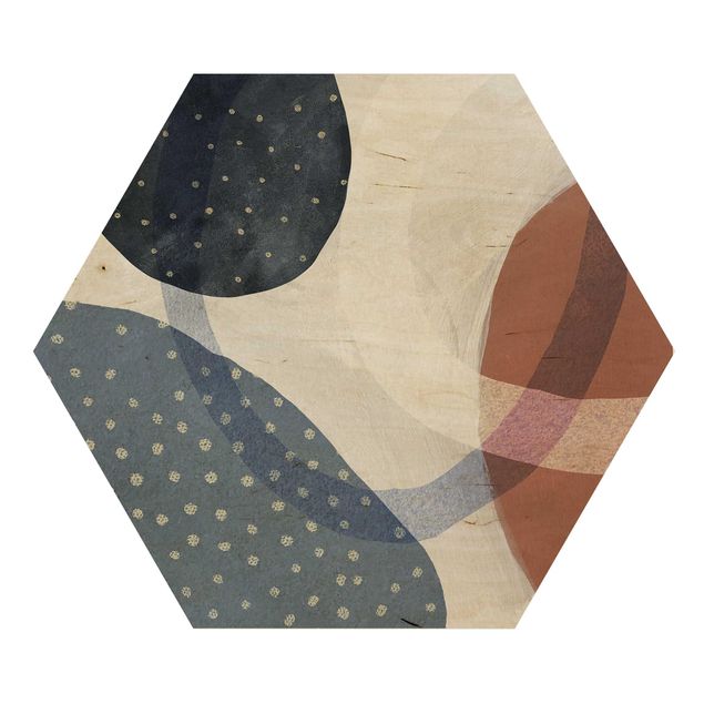 Hexagon Bild Holz - Orbit mit Punkten I