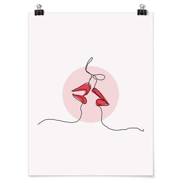 Cuadros románticos Lips Kiss Line Art
