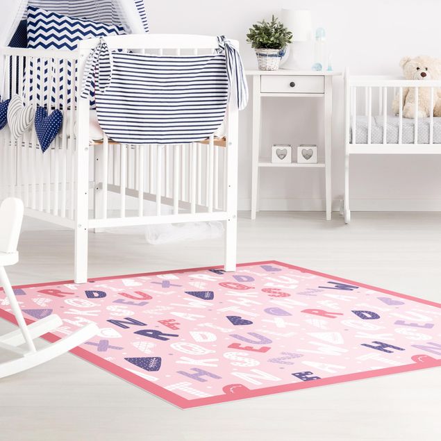 Alfombras modernas Alphabet With Hearts And Dots In Light Pink With Frame