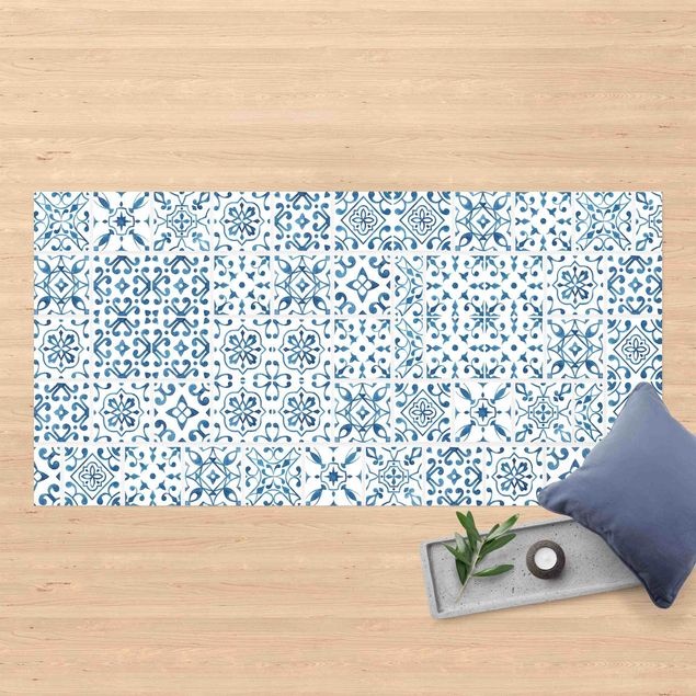 alfombra de terraza Tile Pattern Blue White