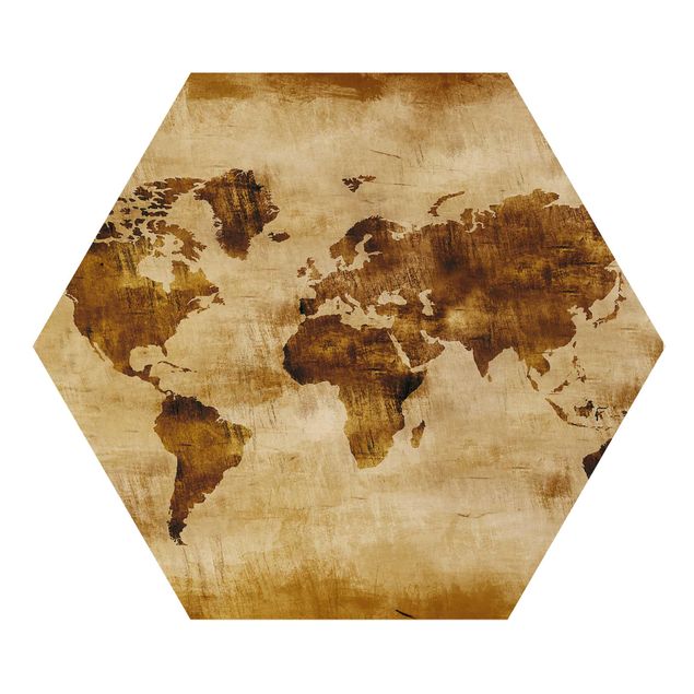 Hexagon Bild Holz - No.CG75 Map of the World