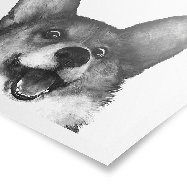 Póster animales Illustration Dog Corgi Black And White Painting