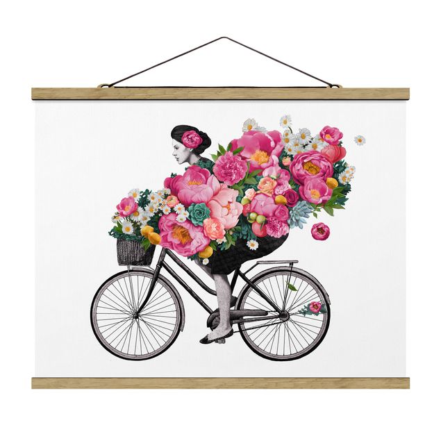 Reproducciónes de cuadros Illustration Woman On Bicycle Collage Colourful Flowers