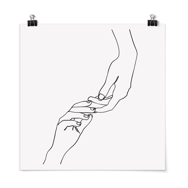 Póster cuadros famosos Line Art Hands Touching Black And White