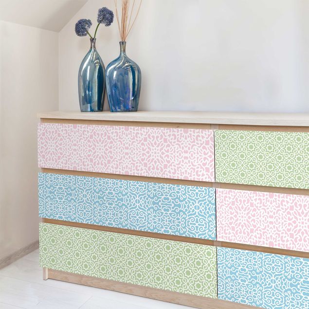 Papel adhesivo para muebles mate 3 Arabian Pattern In Pastel Colours - Rosé Mint Pastel Blue