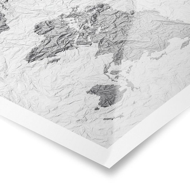Cuadros modernos Paper World Map White Grey
